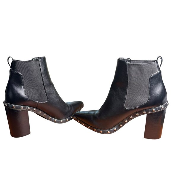 Charles David Sz 7.5 Dodger Black Pointed Toe Studded Ankle Chelsea Boots Moto - Picture 9 of 12